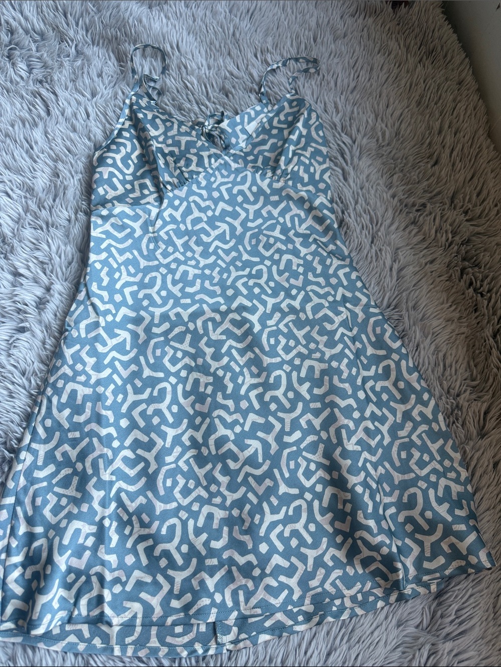 Blue & White Printed Mini Slip Dress